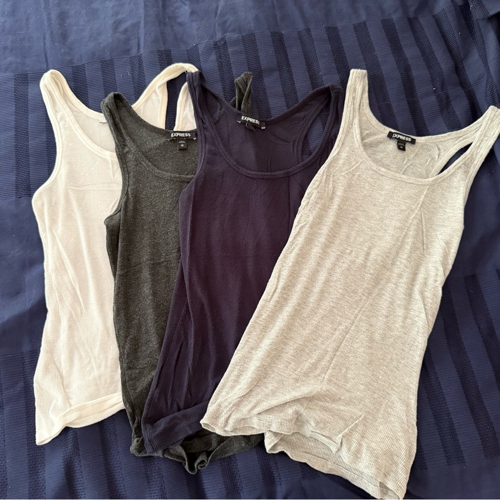 Express Women's Ribbed Stretch Tank Top Set XS - white, Gray, Navy